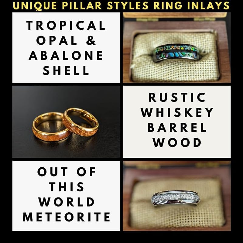 Men's Ocean Blue Opal Ring with Abalone Shell - Blue Fire Opal Tungsten Wedding Band for Him - Durable & Stylish Jewelry for Grooms, Anniversaries & Special Occasions