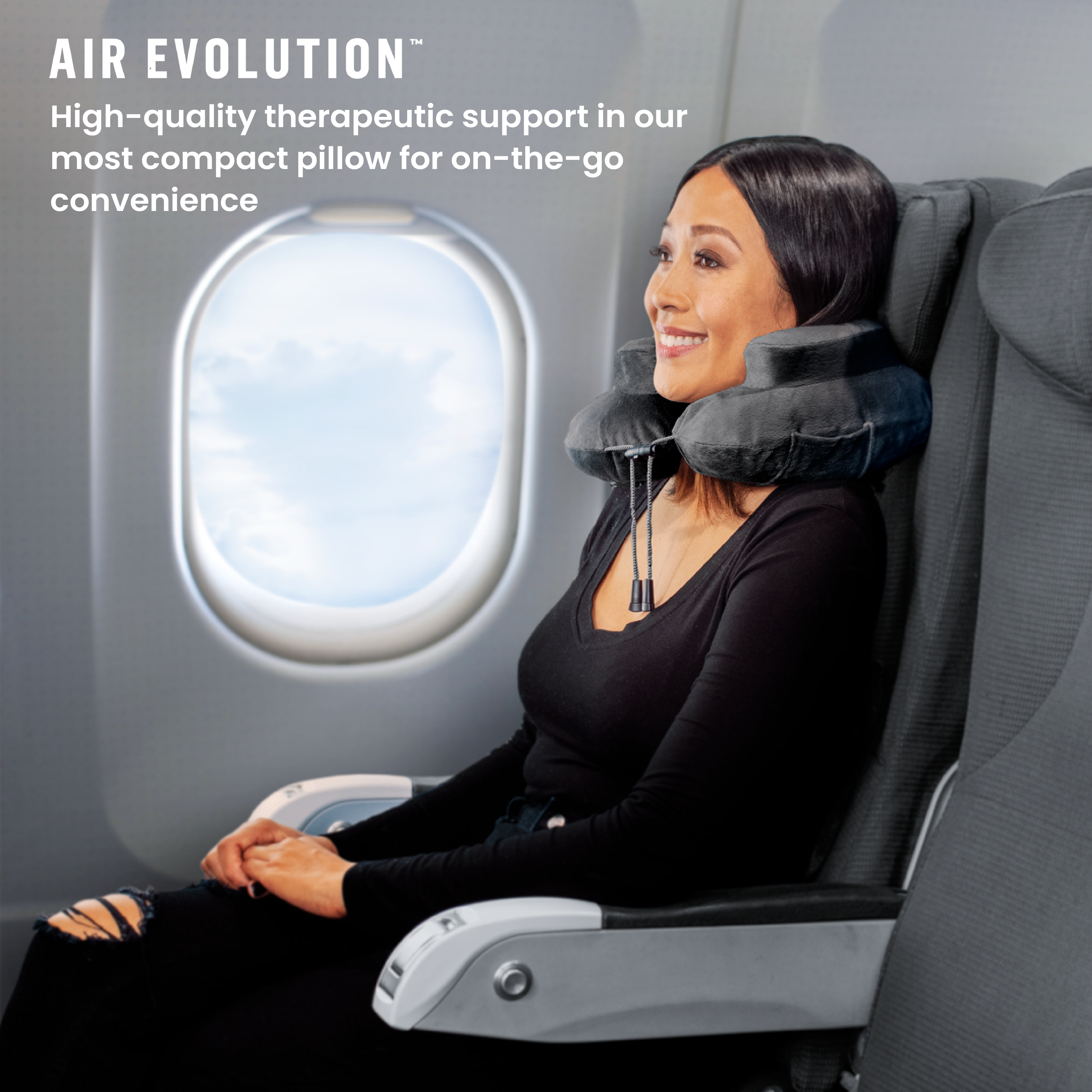 Cabeau Air Evolution Inflatable Travel Neck Pillow - Adjustable Support for Airplane, Car & Office - Compact & Comfortable One Size Fits All - Perfect for Long Flights, Road Trips & Work Breaks