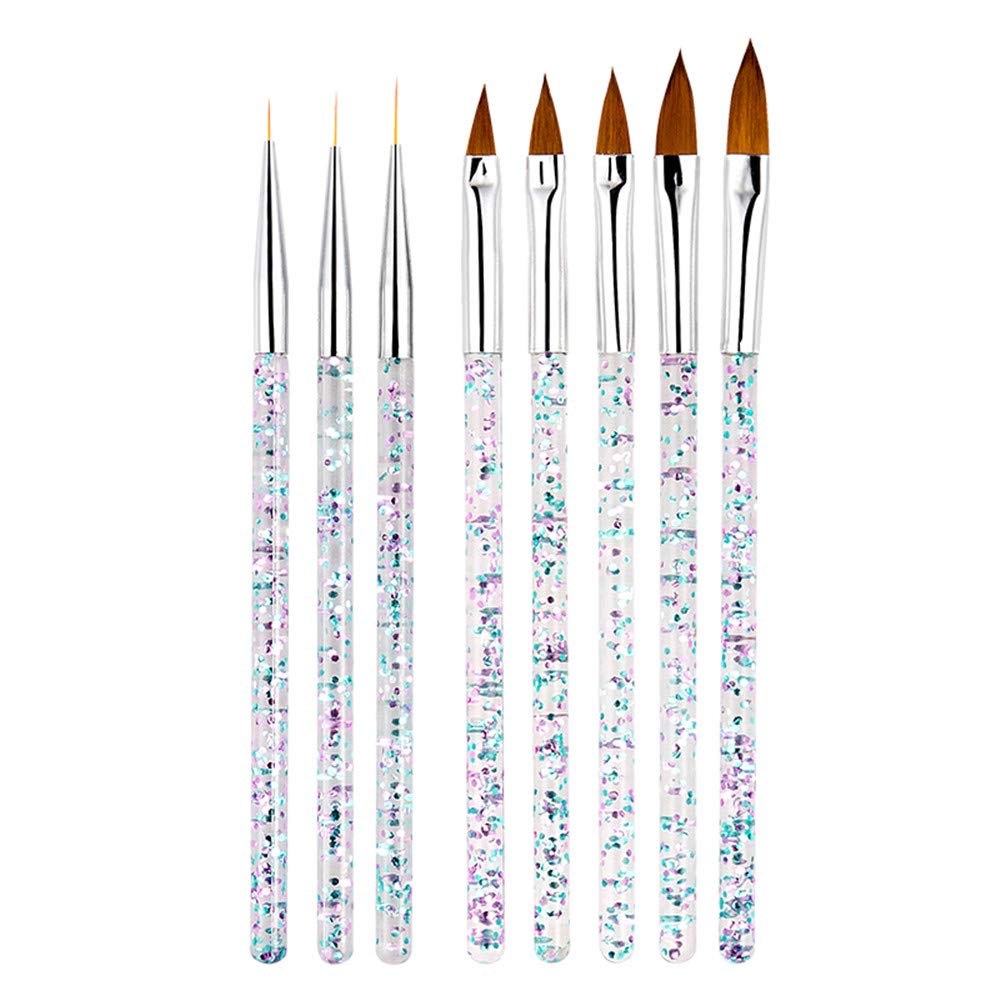 8-Piece Nail Art Brush Set with Rhinestone Handle - Professional Acrylic Nail Painting Brushes, Liner Brushes & Nail Art Pens for Salon & Home Manicures - Perfect for Gel Polish, Nail Extensions & DIY Nail Designs