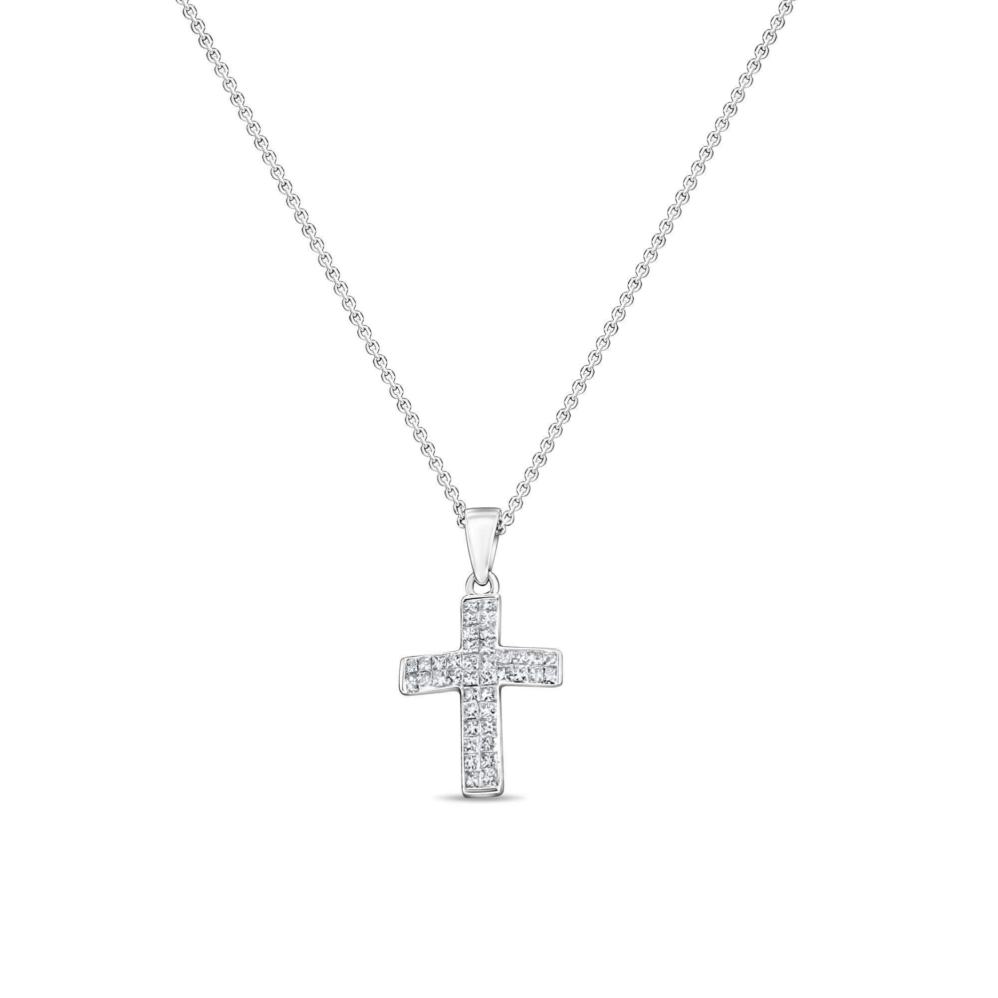 Princess Cut Diamond Cross Pendant Necklace for Women - Elegant Religious Jewelry Gift for Baptism, Confirmation & Special Occasions