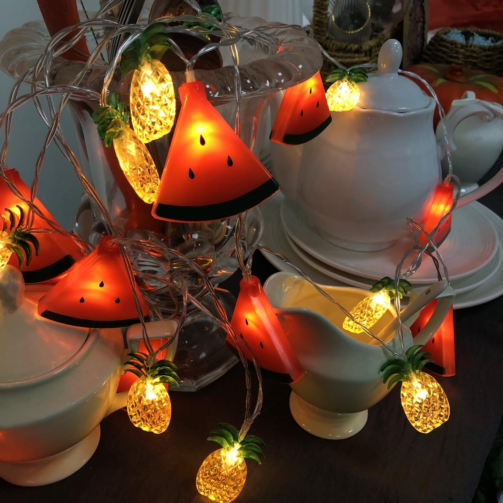 Watermelon Pineapple String Lights - 40 LED Battery Powered Fairy Lights for Wedding, Home, Birthday, Christmas Decor - Indoor & Outdoor Use (19.7ft, Watermelon+Pineapple Design) - Perfect for Patio, Garden, Bedroom, and Party Decorations