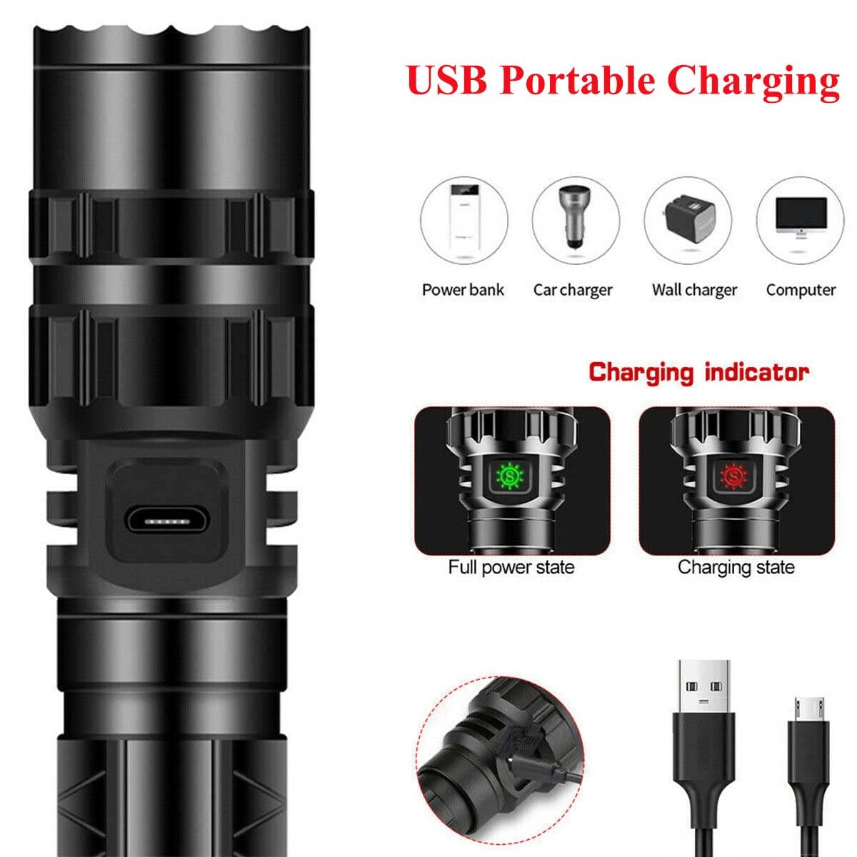 3000 Lumens Tactical Flashlight - 5 Modes LED Hunting Light with Picatinny Rail Mount, Waterproof, Remote Pressure Switch, USB Rechargeable Battery & Hex Screwdriver - Perfect for Hunting, Camping, Emergency & Outdoor Adventures