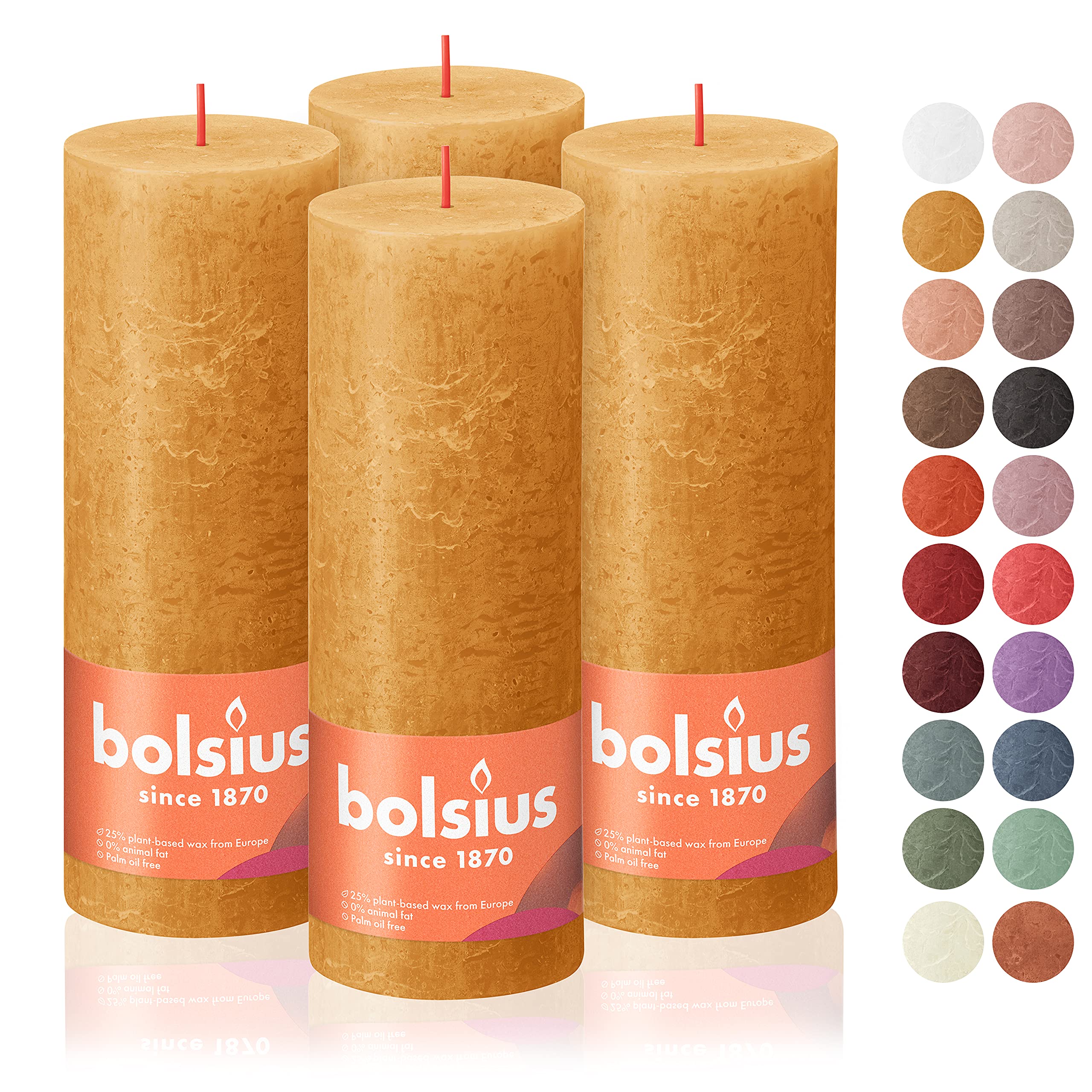 BOLSIUS 4-Pack Yellow Rustic Pillar Candles - 2.75 x 7.5 Inch Unscented Dripless Smokeless Candles - Premium European Quality with Natural Plant-Based Wax - 85-Hour Burn Time - Perfect for Wedding Centerpieces, Romantic Dinners & Home Decor