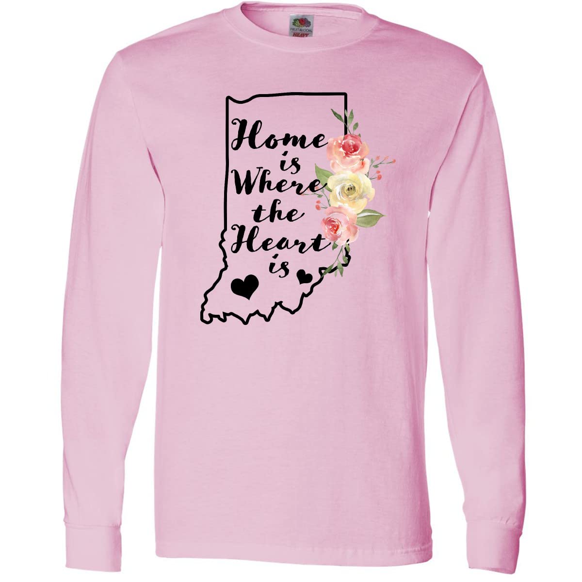 Inktastic Indiana Home is Where The Heart is Watercolor Print Long Sleeve T-Shirt for Women - Comfortable Casual Wear for Home, Travel & Family Gatherings