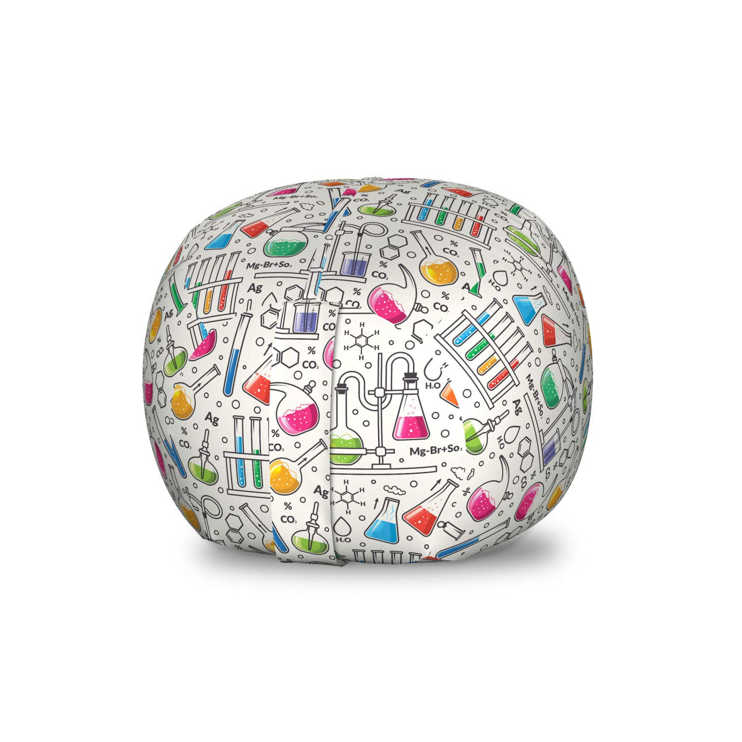 Ambesonne Scientist Storage Toy Bag Chair - Molecule Design Lab Theme, Washable Stuffed Animal Organizer for Kids Room, Small Multicolor - Perfect for Science Classroom Decor & Plush Toy Storage