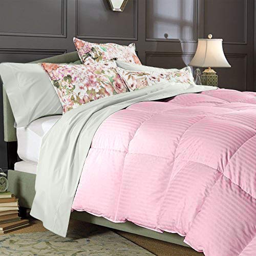 1000 Thread Count Super King Size 3-Piece Comforter Set - 100% Natural Egyptian Cotton Stripe Cover in Baby Pink | Luxury Bedding for Master Bedroom, Guest Room & Nursery
