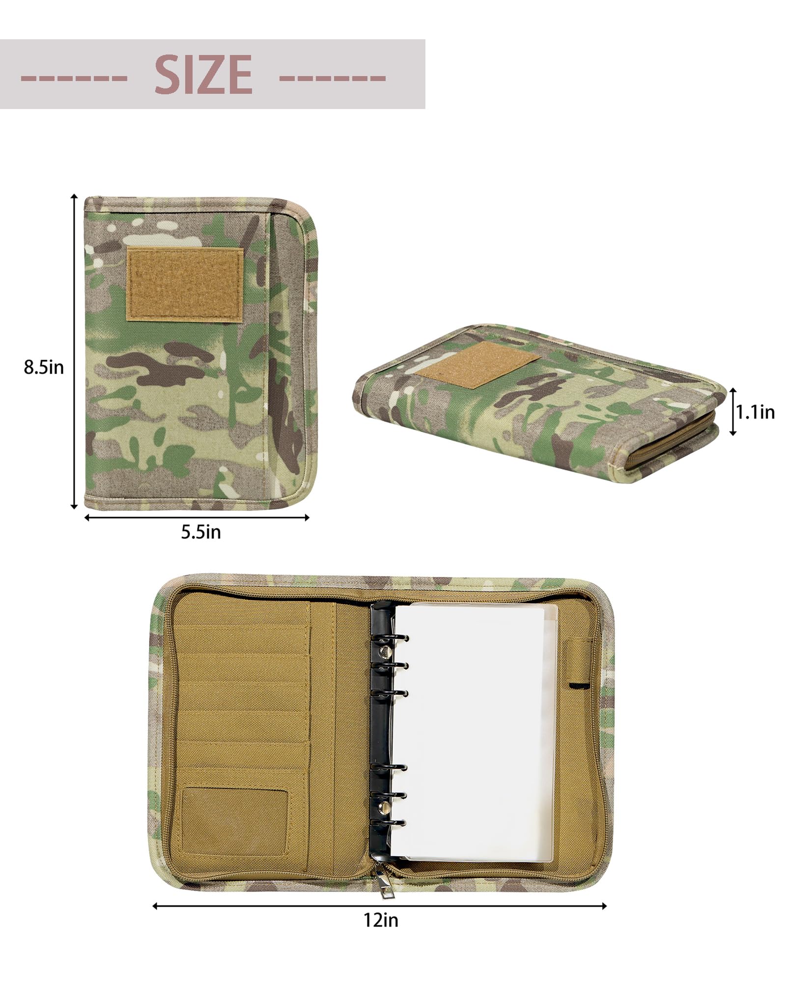 GEEDUD A6 Size 6-Ring Refillable Notepad with 88 Sheets 176 Pages Loose-Leaf Paper, Weatherproof Zippered Tactical Notebook Cover for Folders & Business Cards - Perfect for Office, School, Travel and Business Meetings