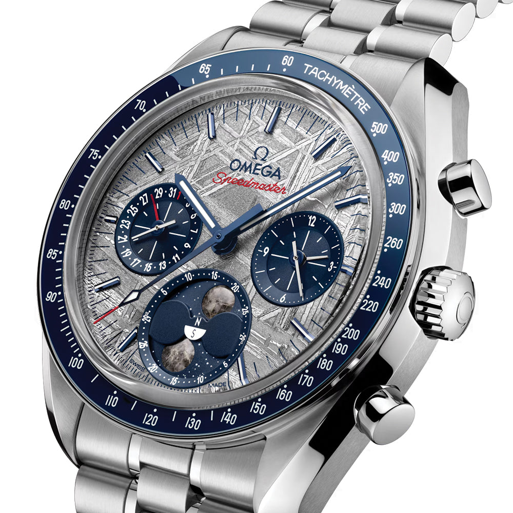 Speedmaster Moonphase Meteorite Co-Axial Master Chronometer Watch - 43mm Galvanic Grey Stainless Steel Bracelet - Luxury Men's Chronograph for Gifts, Business & Formal Occasions