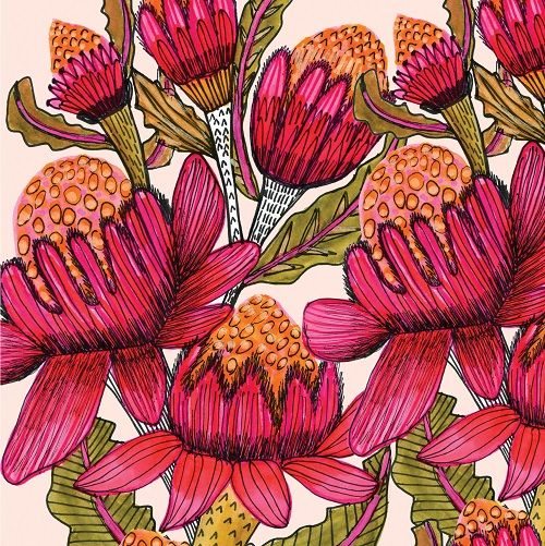 Kirsten Katz Greeting Card with Waratah Flowers - Beautiful Floral Stationery for Birthdays, Anniversaries & Special Occasions