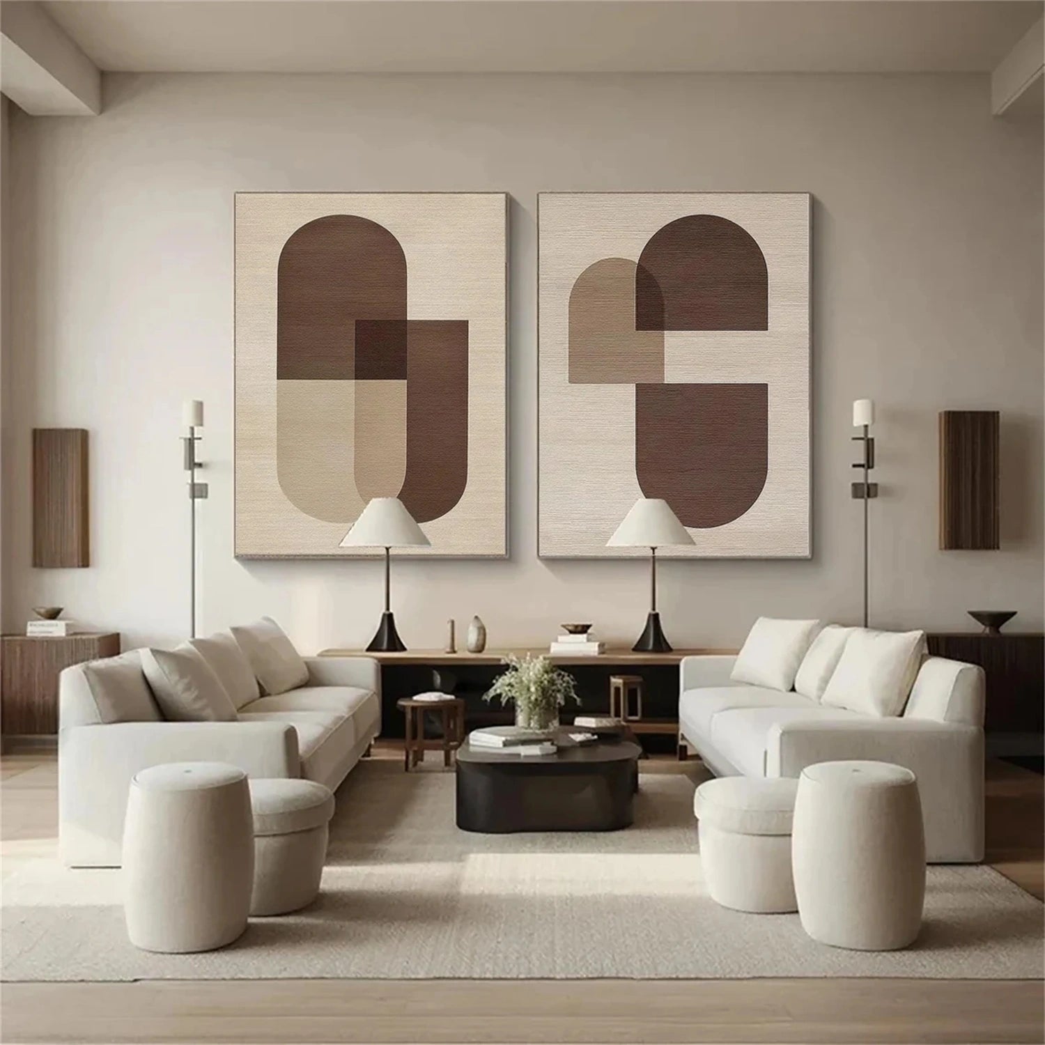 Abstract Beige & Brown Wall Art Set of 2 - Modern Canvas Paintings for Living Room, Bedroom & Office Decor #BB118