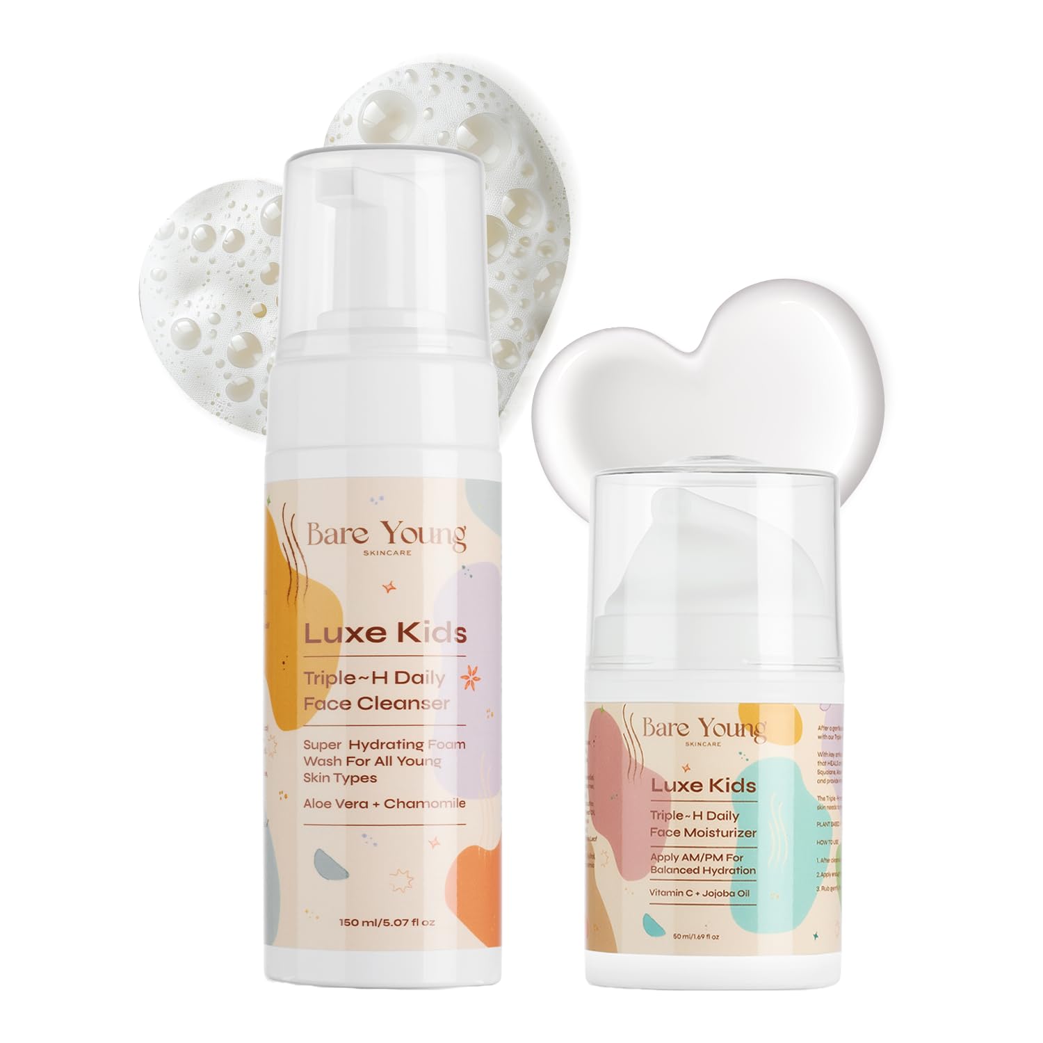 Bare Young Kids Skincare Set - Gentle Face Wash & Moisturizer for Daily Care