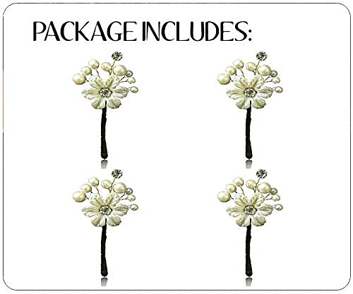 Pearl Flower Hair Pin Set of 4 - Silver Floral Hair Clips for Long & Short Hair, Wedding Bun Pins, Bridal Hair Accessories - Perfect for Weddings, Prom, Parties & Special Occasions