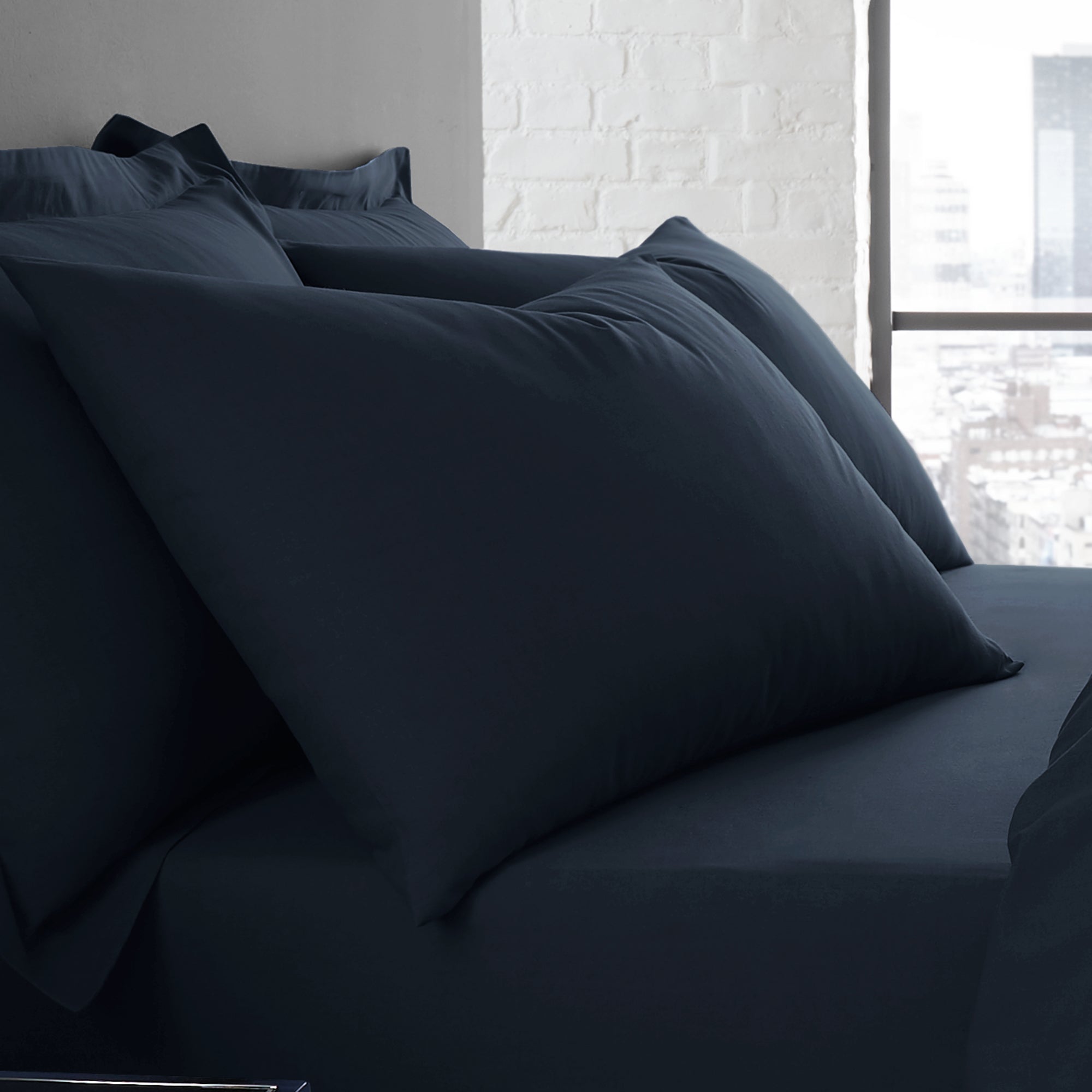 Premium Plain Dyed Cotton Pillowcases Set of 2 - Navy Blue Soft Bedding for Home & Hotel Use - Perfect for Master Bedroom, Guest Room & Airbnb Decor