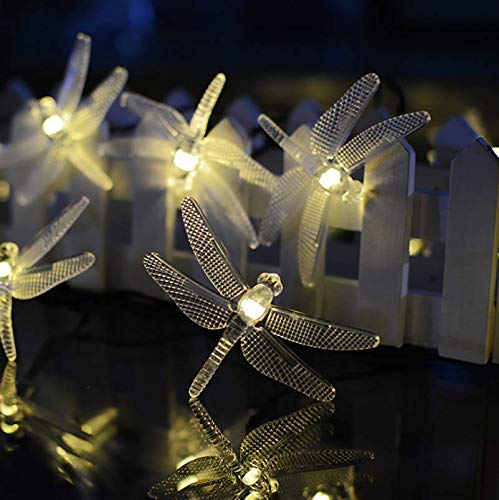 Solar LED Dragonfly String Lights - 30 Waterproof Outdoor Garden Fence Decorations for Patio, Yard & Landscape Lighting | Weatherproof & Energy Efficient