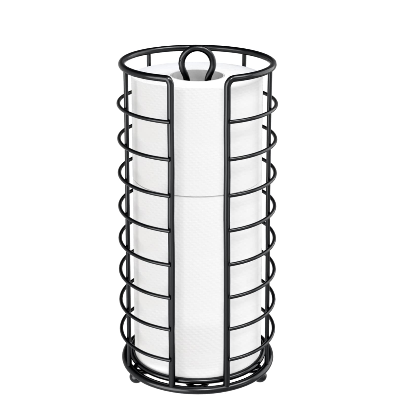 Kerisgo Freestanding Toilet Paper Holder Stand - Bathroom Tissue Organizer for Mega Rolls, Under Sink, Vanity & Cabinet Shelf (Black) | Space-Saving Bathroom Storage Solution for Homes & Apartments