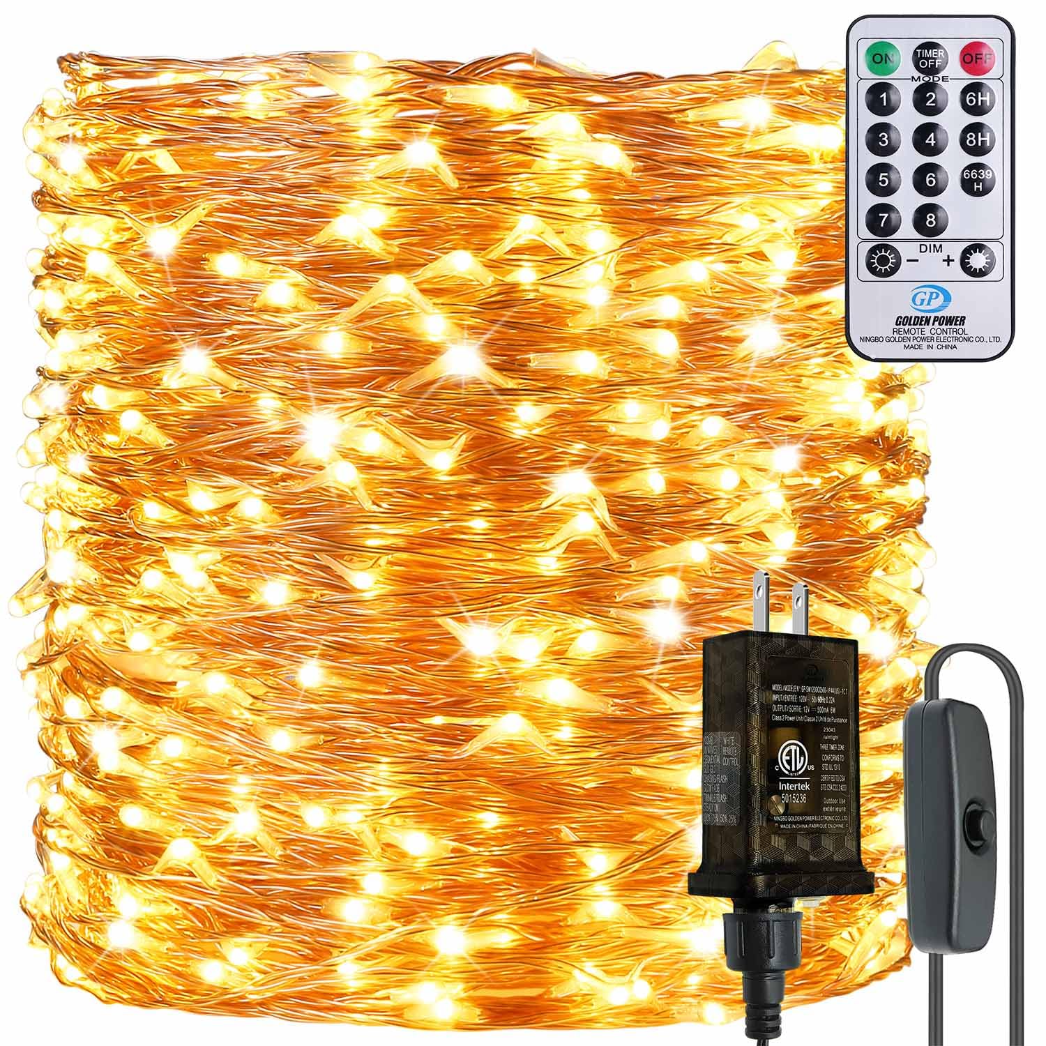 400 LED Copper Wire String Lights - 132 Feet with Remote & 8 Modes, Dimmable Warm White Fairy Lights for Christmas, Wedding, Party, Bedroom & Home Decor - Indoor/Outdoor Plug-in Decorative Lighting