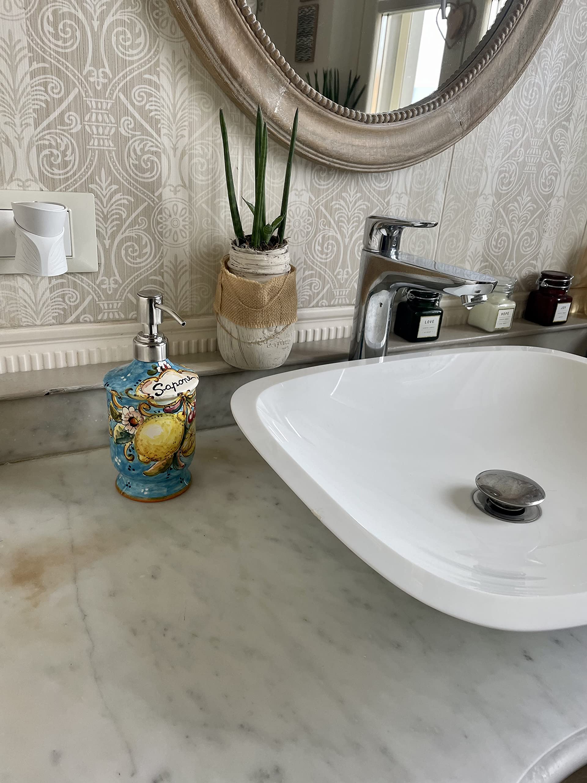 Italian Ceramic Soap Dispenser - Hand Painted Lemon Pattern, Rust Proof Stainless Steel Pump, Amalfi Style for Bathroom & Kitchen Decor | Made in Italy | Perfect for Coastal, Farmhouse, and Mediterranean Home Decor