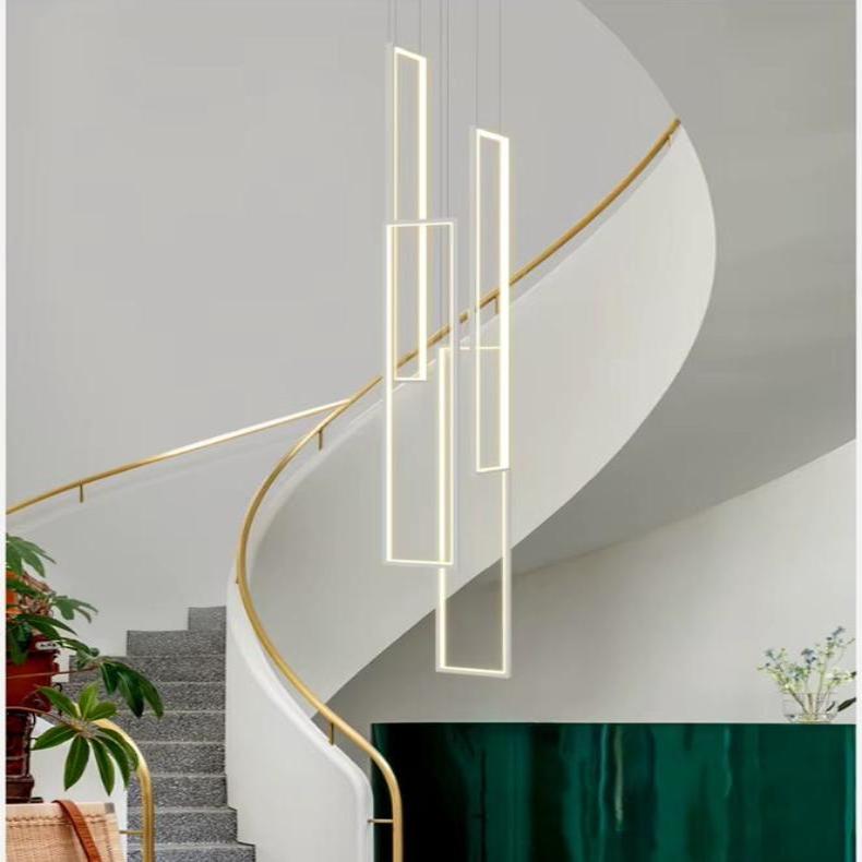 Modern Large Vertical Rectangle Chandelier for Staircase - Elegant Crystal Ceiling Light Fixture for Hallway, Foyer & Entryway - Perfect for Home Decor and Stairwell Lighting