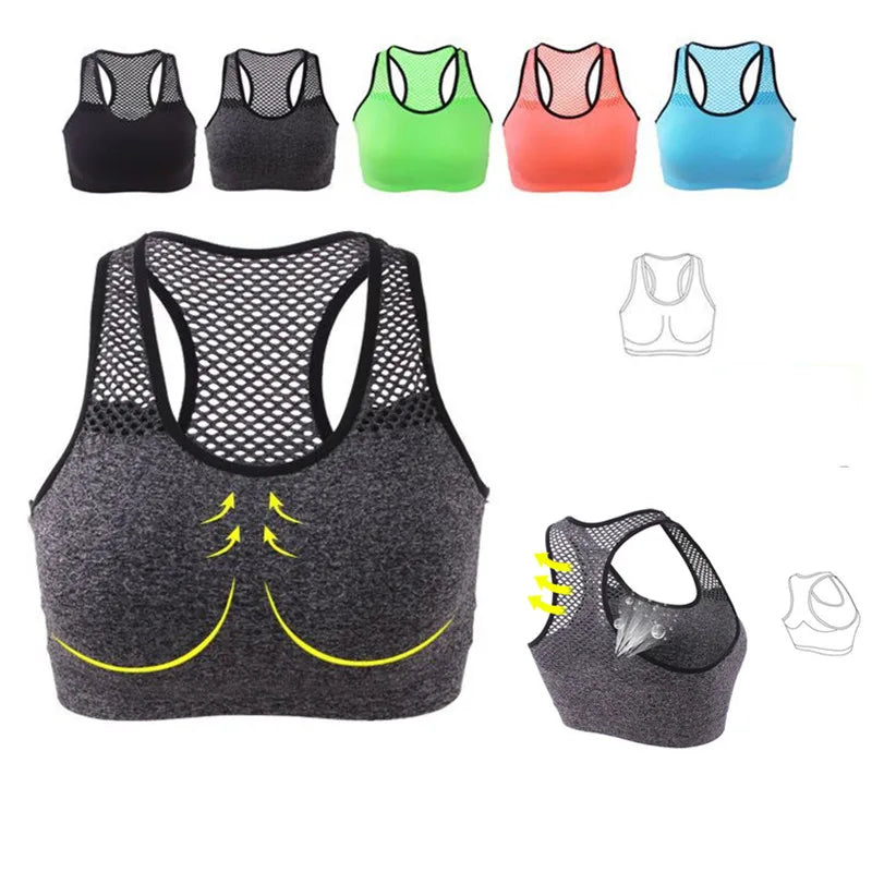 Breathable Mesh Sports Bra for Women - Seamless Hollow Out Yoga Top - Perfect for Gym, Running & Fitness Workouts