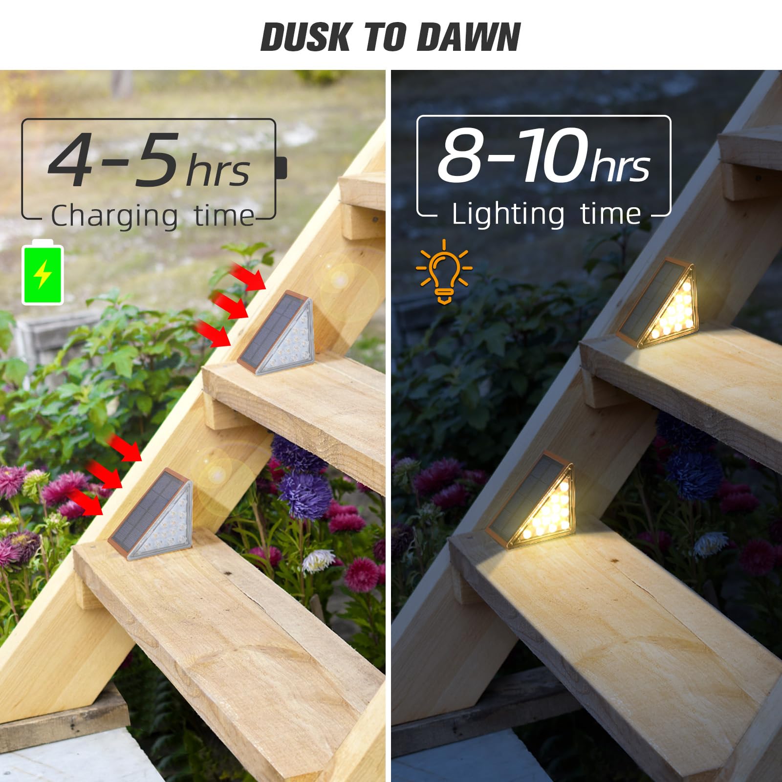 NIORSUN 16 Pack Solar Step Lights - Warm White Outdoor Solar Powered IP67 Waterproof Auto On/Off Stair Lights for Patio, Yard, Porch, Front Door, Sidewalk, Deck (Brown) | Perfect for Nighttime Safety and Landscape Lighting