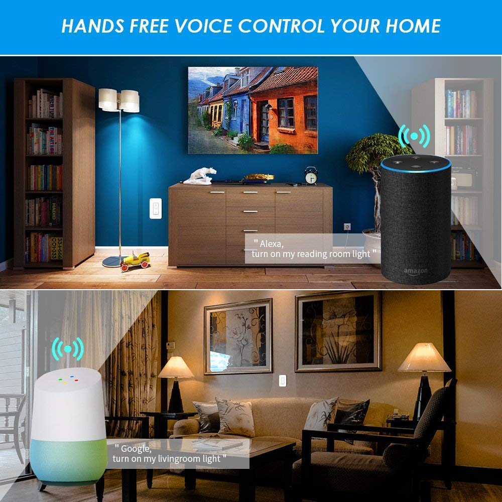 GREENCYCLE Smart WiFi Switch - Wireless Remote Control for Home Appliances, Works with Alexa & Google Assistant, DIY Smart Home via iPhone/Android App (2x 2-Way Switches + 4x WiFi Receivers) - Perfect for Lighting, Fans & Small Electronics