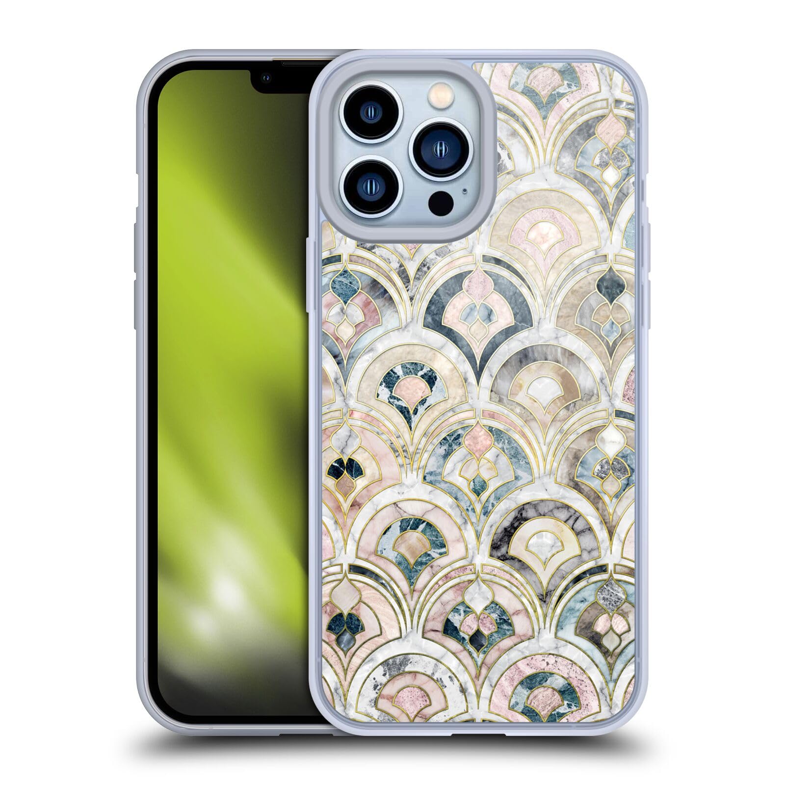 Officially Licensed Micklyn Le Feuvre Art Deco iPhone 13 Pro Max Case - Soft Pastel Marble Pattern Gel Cover | Stylish Protection for Work, Travel & Everyday Use