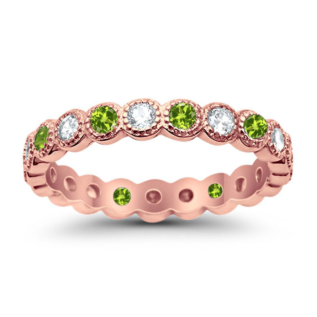 3.5mm Bezel Set Full Eternity Band Ring - Alternating Round Simulated CZ Stones in 925 Sterling Silver - Perfect for Weddings, Anniversaries & Everyday Elegance