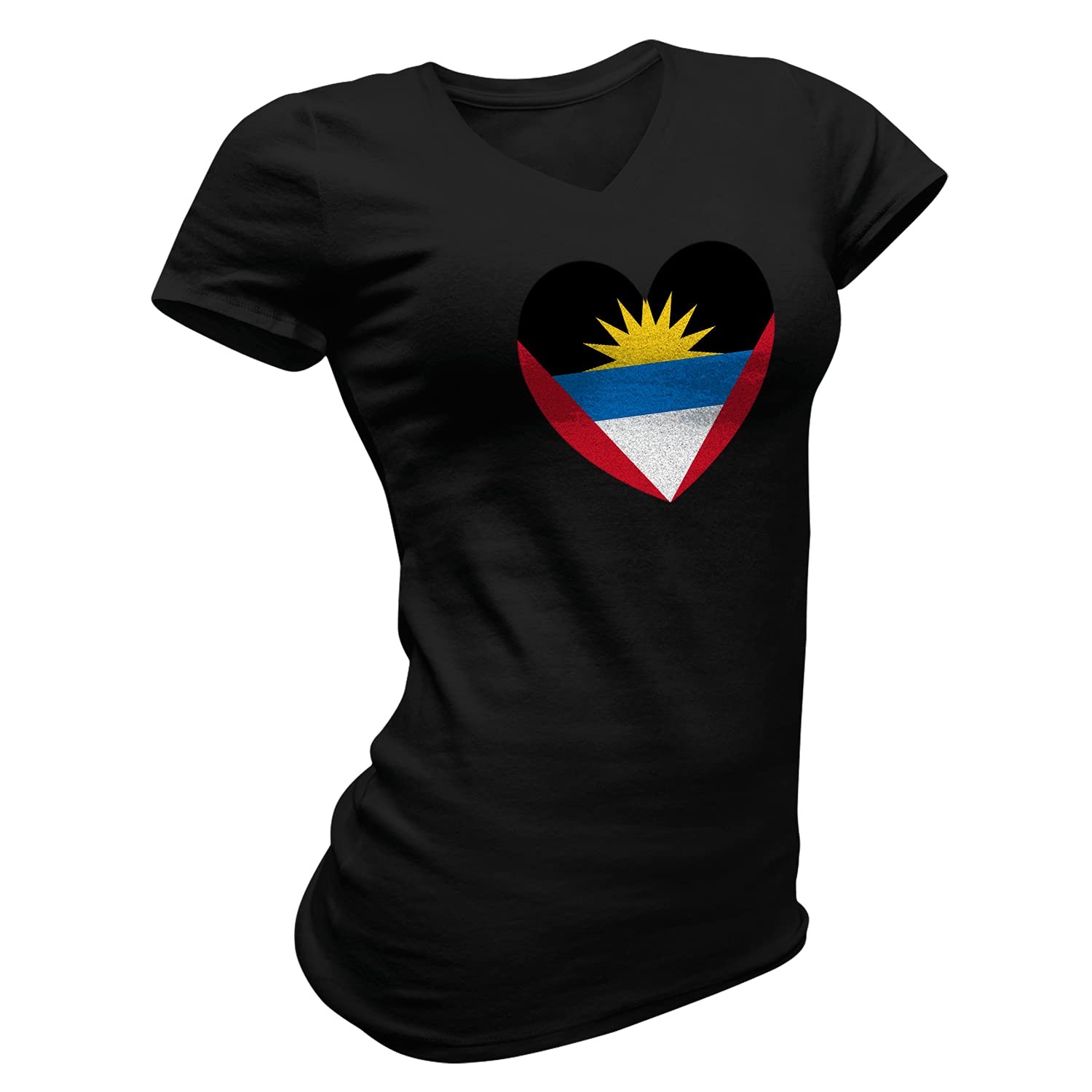 Women's Black Glitter Heart Flag V-Neck T-Shirt | Patriotic American Apparel | Perfect for 4th of July, Memorial Day & Independence Day Celebrations