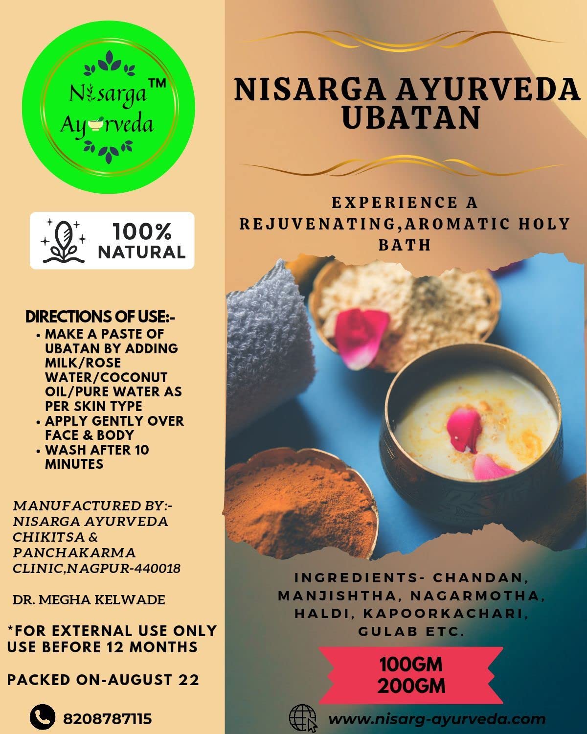 Best Ayurvedic Ubtan Face & Body Scrub - Natural Rose, Sandalwood & Turmeric for Tan Removal, Acne & Blemish Treatment (100g) | Daily Skincare & Spa Routine