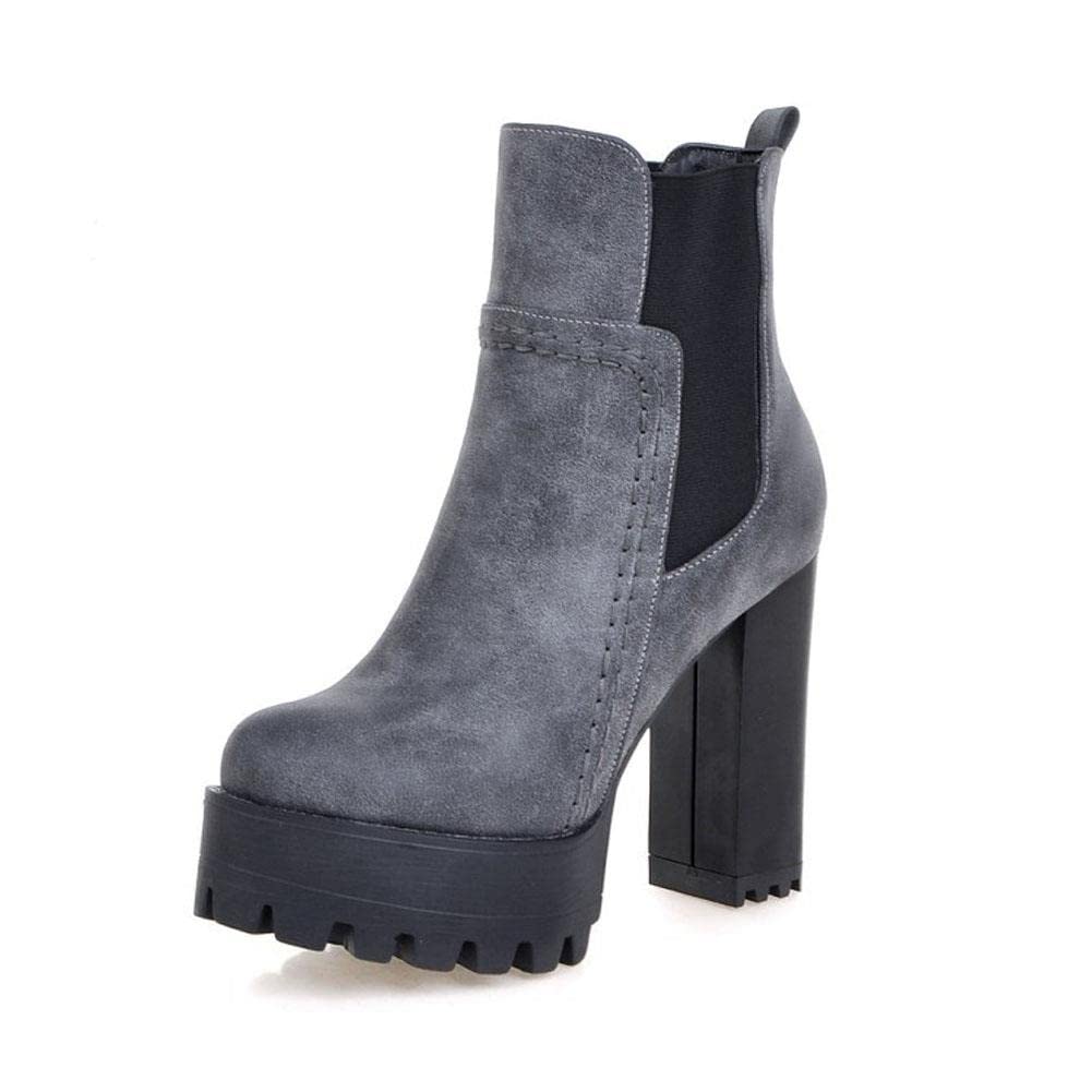 XANGNUO Women's Chunky Heel Chelsea Boots - Tan & Grey Ankle Booties with High Heel | Stylish Fall & Winter Fashion for Office, Party & Casual Wear