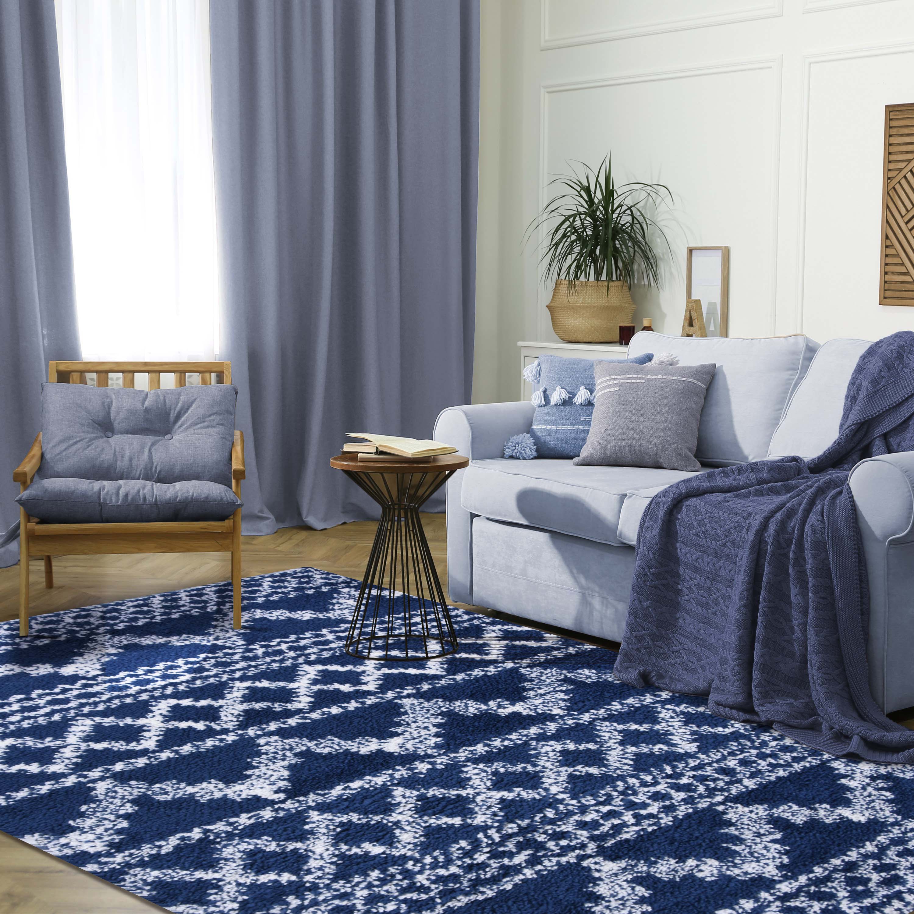 Rhea Geometric Bohemian Plush Shag Area Rug - Soft Non-Slip Indoor Floor Carpet for Living Room, Bedroom & Nursery | Modern Home Decor