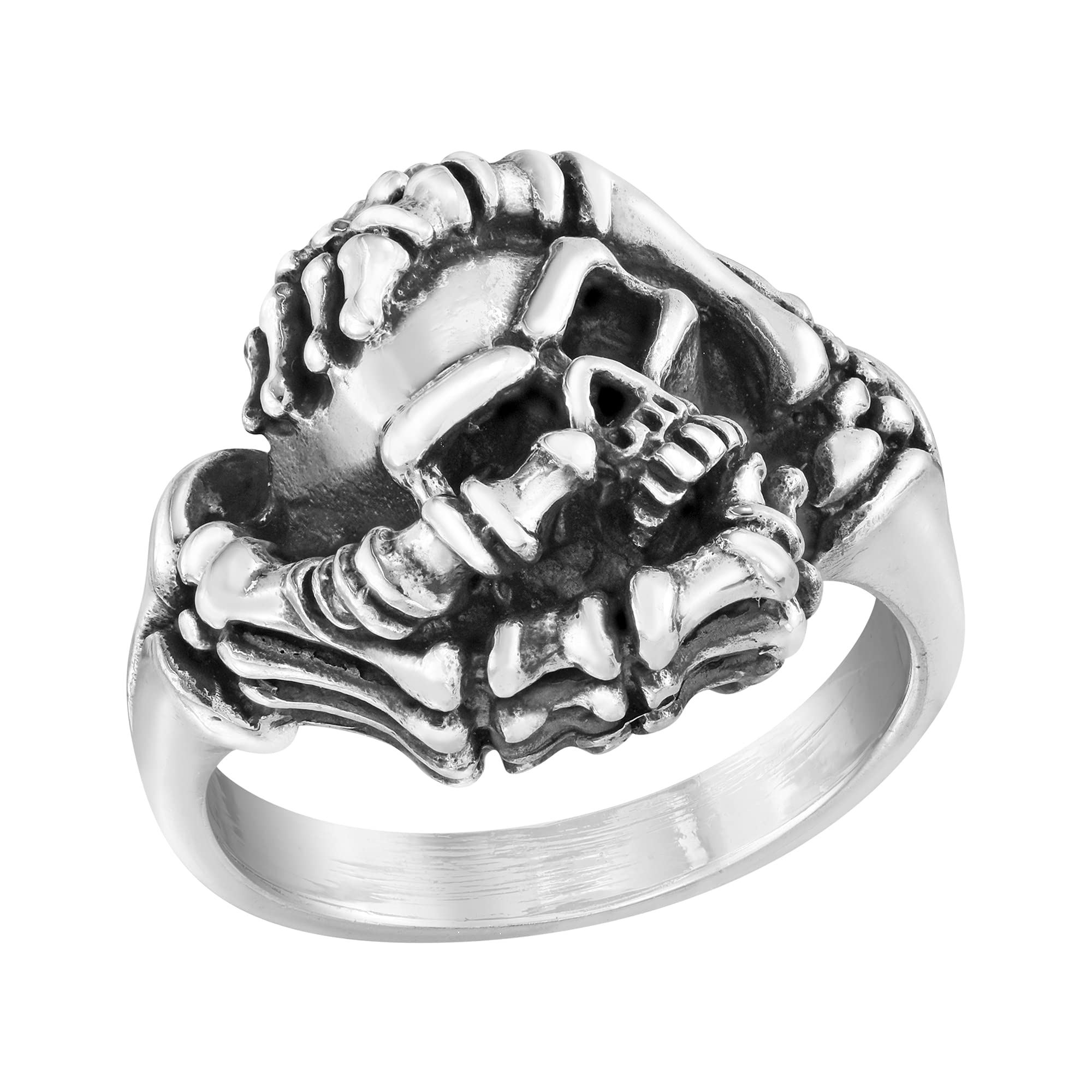 AeraVida Eerie Skeleton Hand Grip Skull .925 Sterling Silver Ring | Gothic Wedding Band for Women | Comfort Fit Rock Style Jewelry | Size 6-10 | Perfect for Halloween, Gothic Fashion & Alternative Weddings