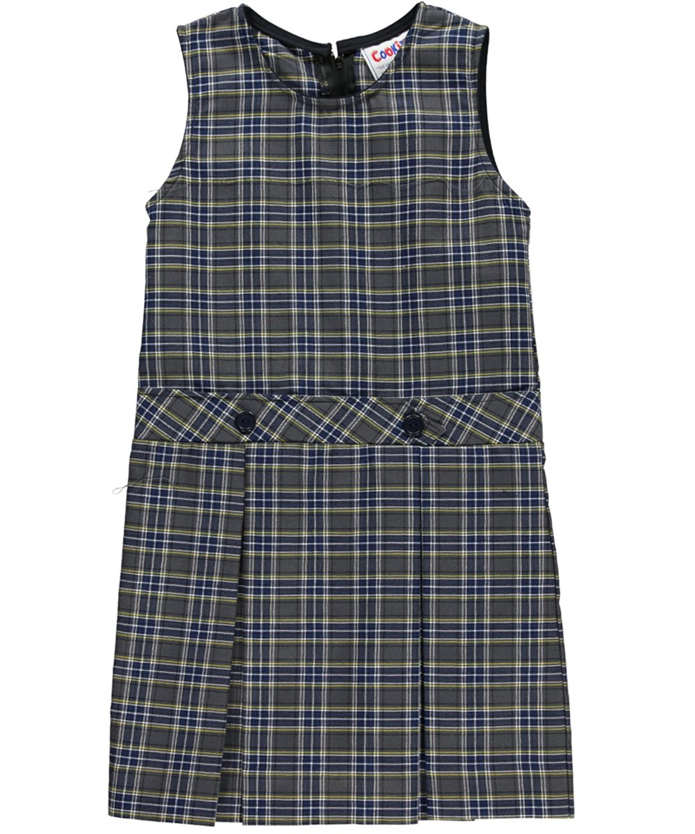 Cookies' Brand Big Girls' Bib Front Jumper - Gray/Blue/White/Gold Plaid #42 | Stylish & Comfortable Outfit for School, Playdates & Casual Wear