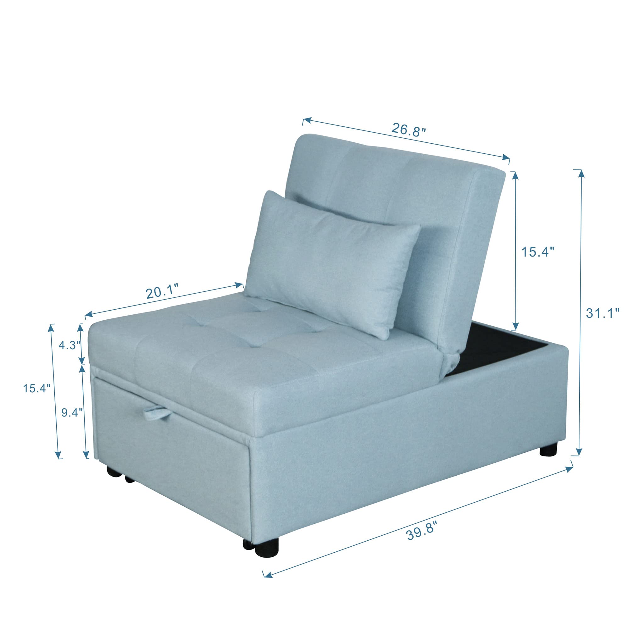 4-in-1 Convertible Sleeper Chair Bed - Multi-Functional Folding Ottoman Sofa Bed with Adjustable Backrest & Modern Linen Fabric - Perfect for Small Apartments, Living Rooms, Guest Rooms & Home Offices