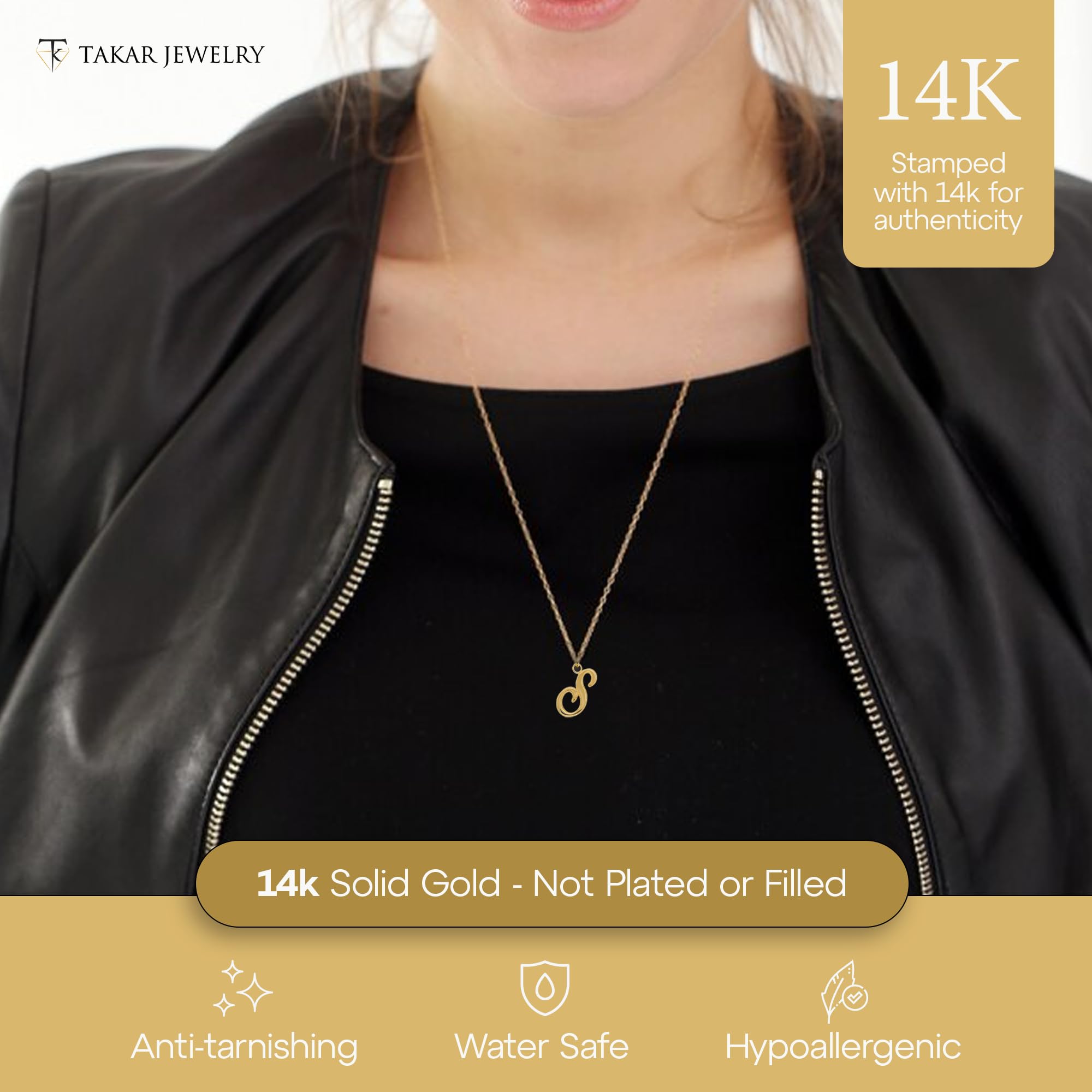 14K Gold Initial Letter Pendant Necklace - Personalized A-Z Alphabet Charm Jewelry for Men & Women | Made in USA | Yellow Gold | Perfect for Gifts, Anniversaries & Everyday Wear