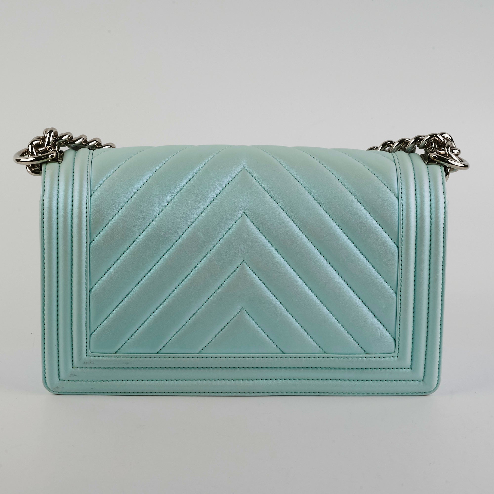 Chanel Medium Boy Bag Iridescent Celeste Blue - Luxury Designer Handbag for Women | Perfect for Evening Parties, Weddings & Special Occasions