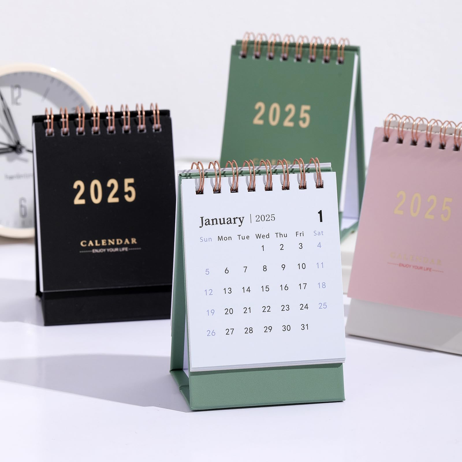 2025 Mini Desk Calendar - Standing Flip Monthly Planner with Twin-Wire Binding - Thick Paper Home & Office Desktop Calendar (Green) | Perfect for Scheduling, Gift Giving & Workspace Organization