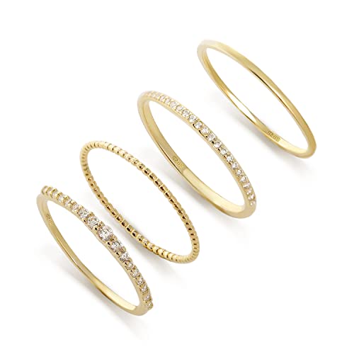 4-Piece Stackable Silver Rings Set for Women - Ultra Thin Minimalist Gold Stacking Rings with Delicate Diamond Accents (Gold, Size 7.75) | Perfect for Layering, Everyday Wear & Special Occasions
