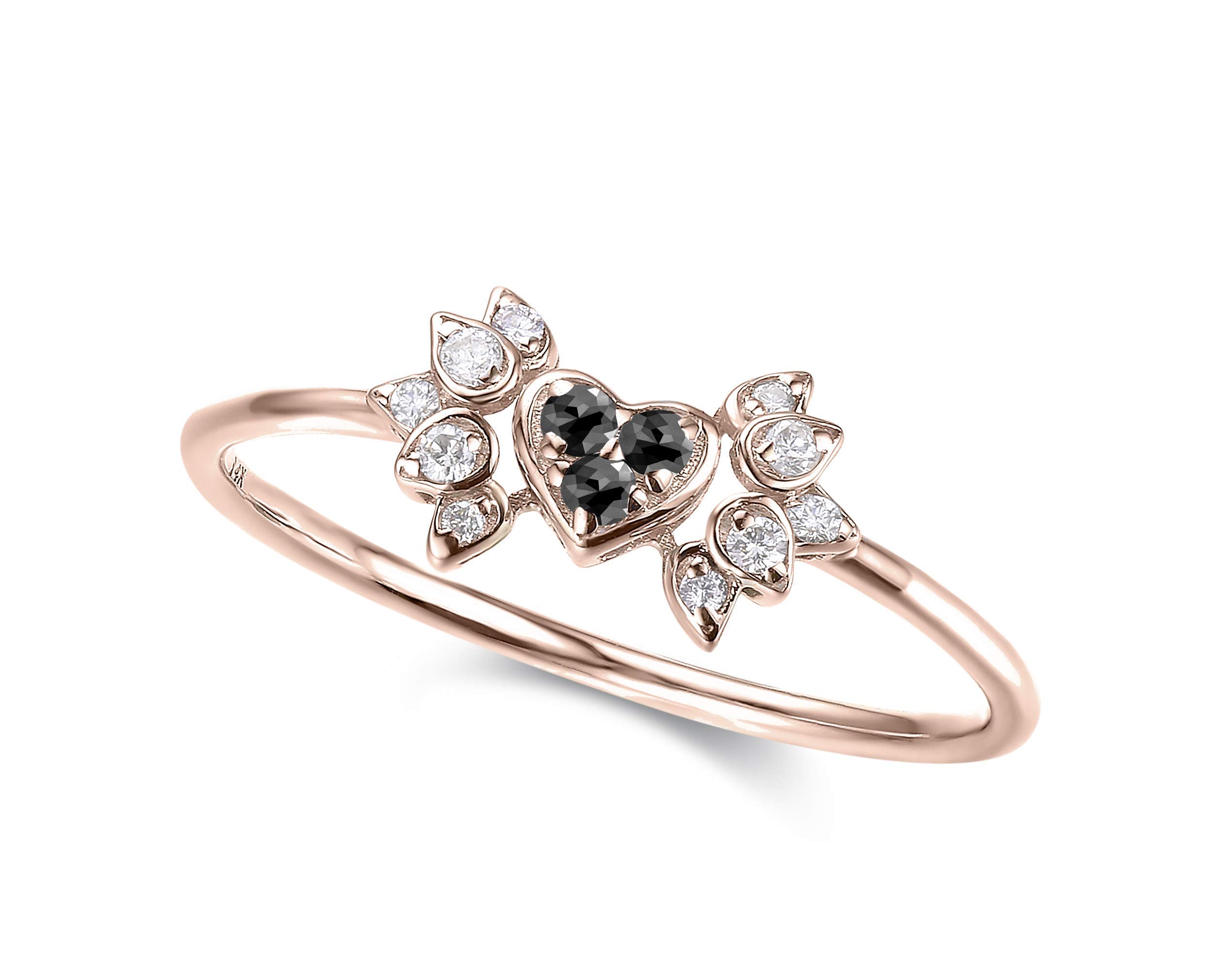 14K Rose Gold Black Diamond Heart Engagement Ring - Angel Wing Design Wedding Band, Handmade Birthstone Promise Ring for Women | Proposal, Anniversary, Valentine's Day Gift | Perfect for Romantic Moments, Weddings, Anniversaries & Special Occasions | Elegant Jewelry for Date Nights, Proposals & Bridal Accessories