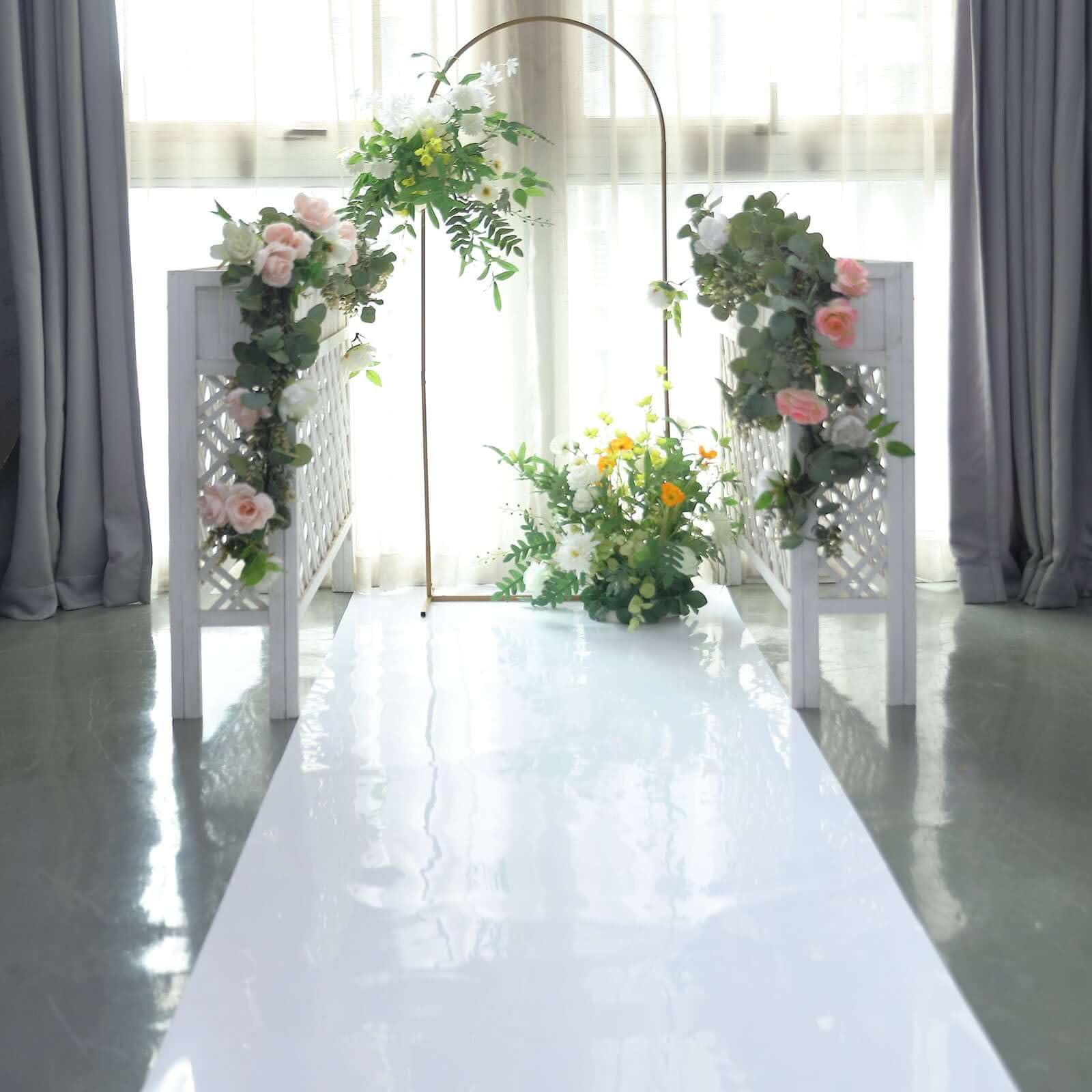 Efavormart 3ft x 65ft White Glossy Mirrored Wedding Aisle Runner - Non-Woven Red Carpet for Prom, Hollywood & Glam Parties - Perfect for Wedding Ceremonies, Red Carpet Events & Special Occasions