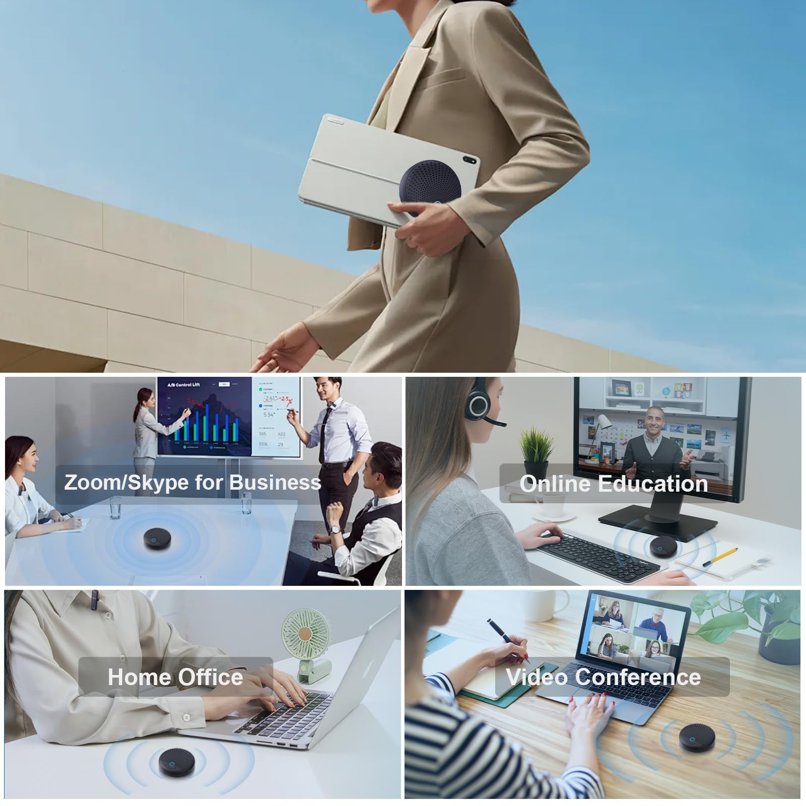 Professional USB Conference Speakerphone with 6 Wireless Microphones - 360° Voice Pickup & AI Noise Cancellation for Zoom/Teams/Skype - Ideal for Business Meetings, Webinars & Remote Collaboration