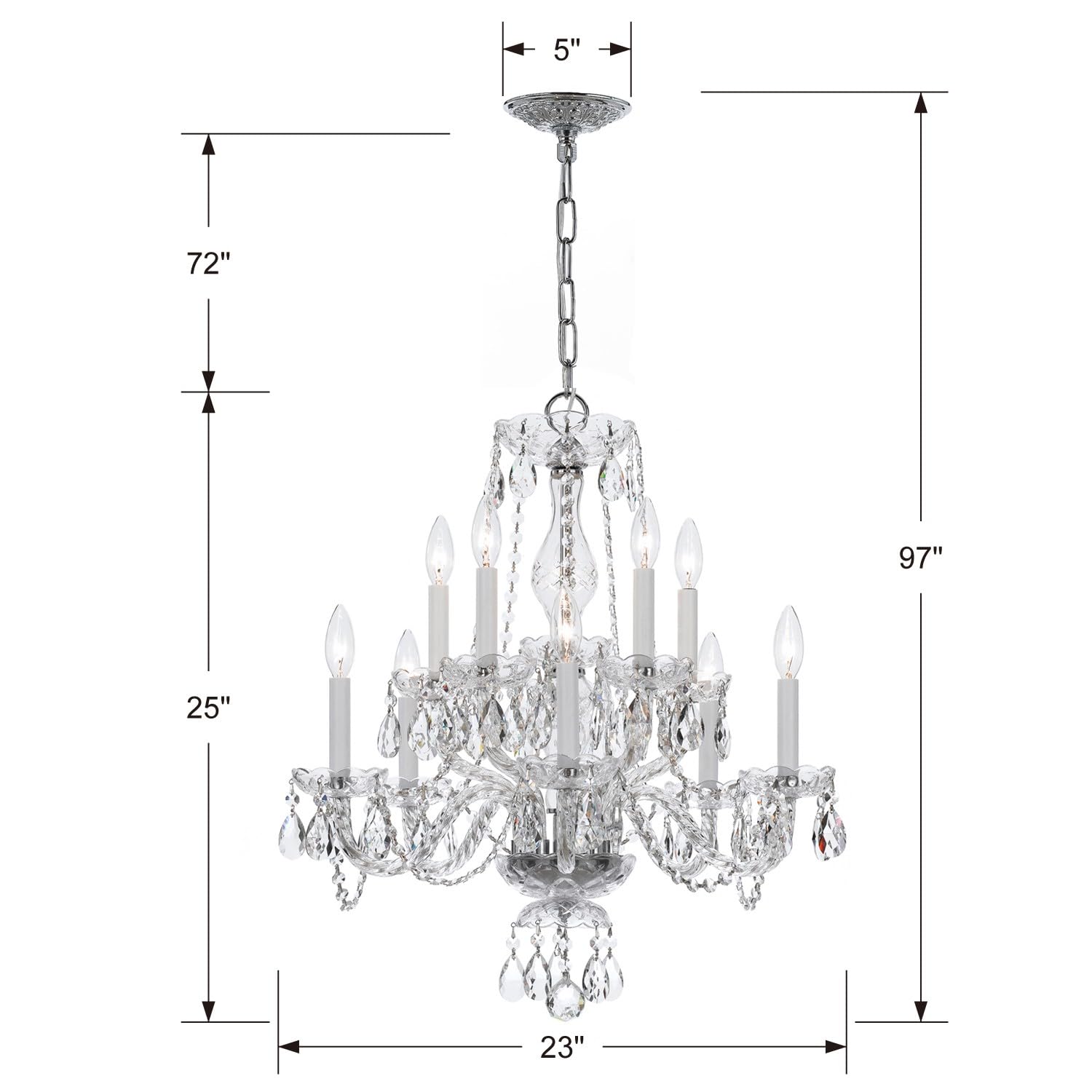 10-Light Crystal Chandelier with Clear Polished Chrome Finish | Elegant Dining Room & Entryway Lighting Fixture