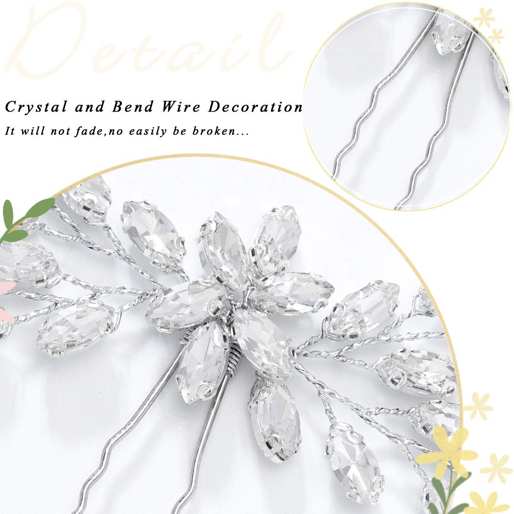 Unicra Bride Wedding Crystal Hair Pins - Silver Bridal Hair Accessories for Women & Girls (Pack of 1) | Perfect for Weddings, Prom, Parties & Special Occasions