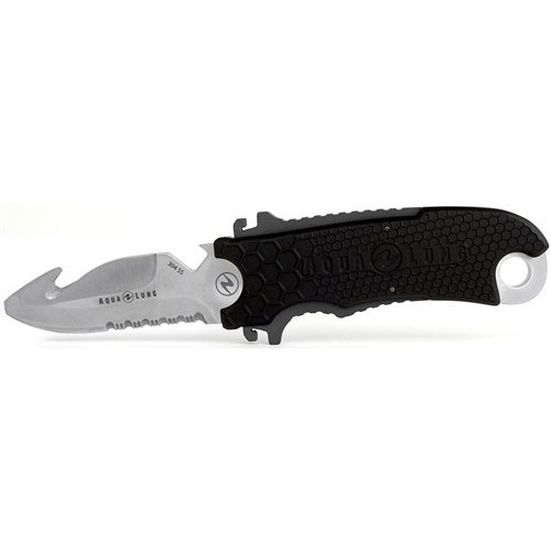 Aqua Lung Small Squeeze Knife - Compact Dive Knife for Scuba Diving, Snorkeling & Water Sports | Black Tactical Blade for Emergency Cutting & Safety