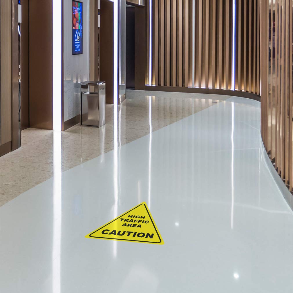 Anti-Slip Caution Floor Decals - 36 Inch Yellow & Black Triangle Safety Signs for High Traffic Areas | Durable Industrial Stickers for Warehouses, Retail Stores & Public Spaces