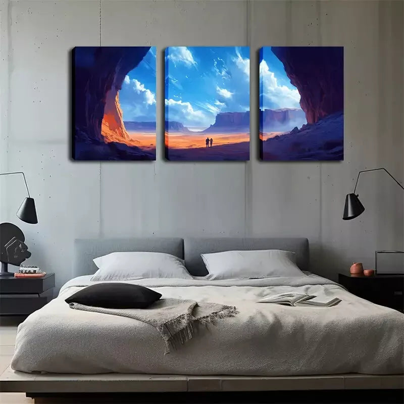 3-Piece Small Human Under The Mountain Wall Art Set - Framed Canvas Prints 40x60cm - High Quality Australian Made - Ready to Hang - Perfect for Living Room, Bedroom & Office Decor