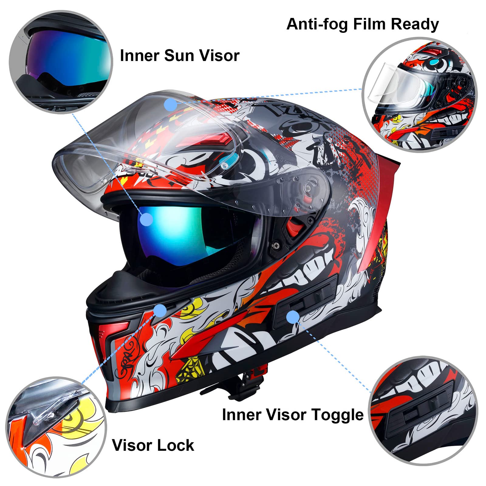 DOT Approved Full Face Motorcycle Helmet for Men & Women - Street Bike Helmet with Clear & Tinted Visors, Multiple Vents - Ideal for Motocross, Commuting & Road Safety