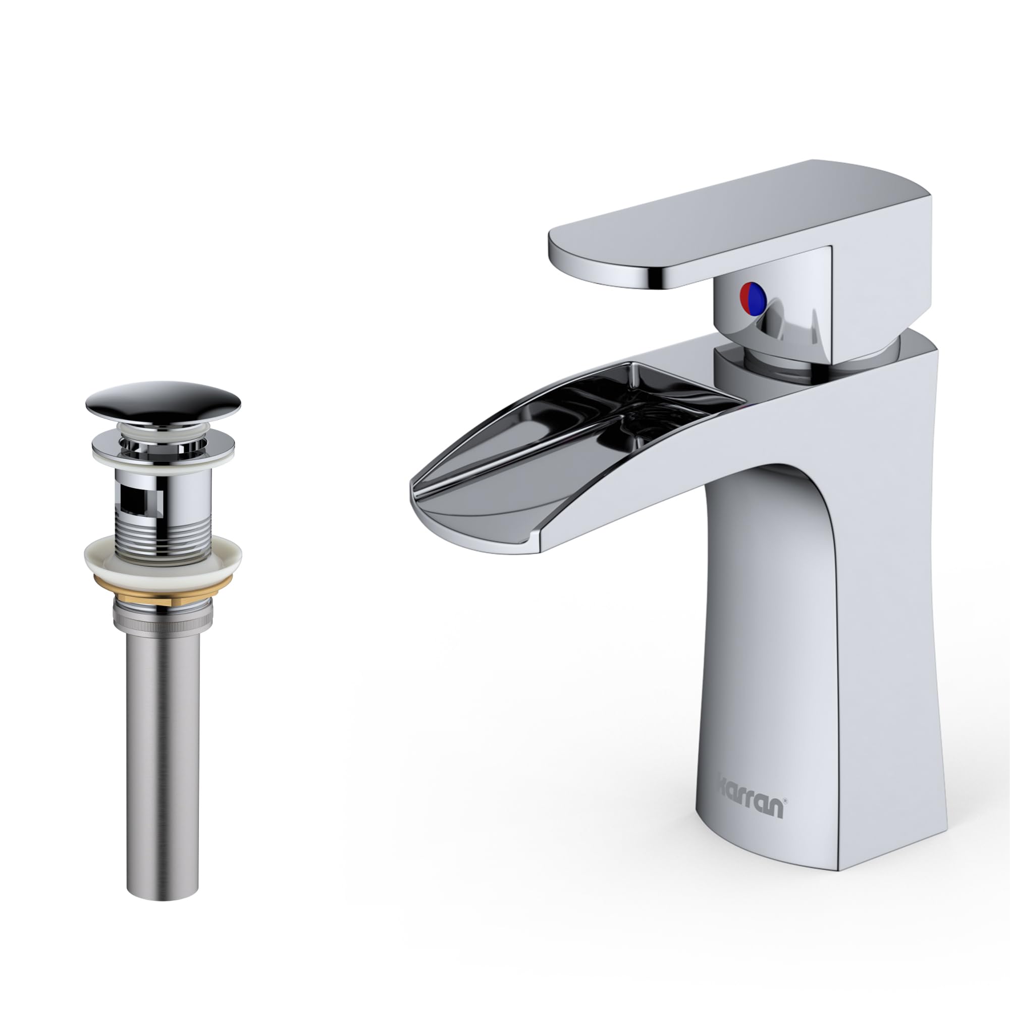 Karran KBF440 Kassel Single Hole Single Handle Bathroom Sink Faucet with Pop-Up Drain - Chrome Finish for Modern Vanity & Powder Room Installation