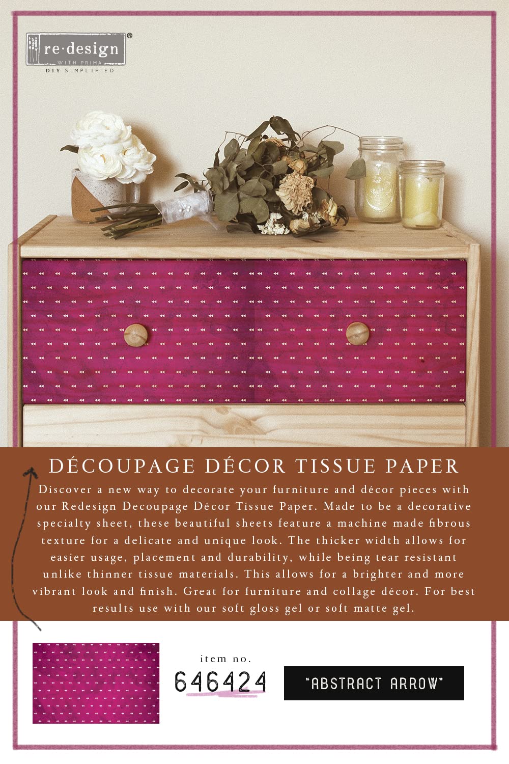 Prima Decoupage Decor Tissue Paper - Abstract Arrow Design for Furniture, Wall Murals & DIY Crafts - 2 Sheets (19