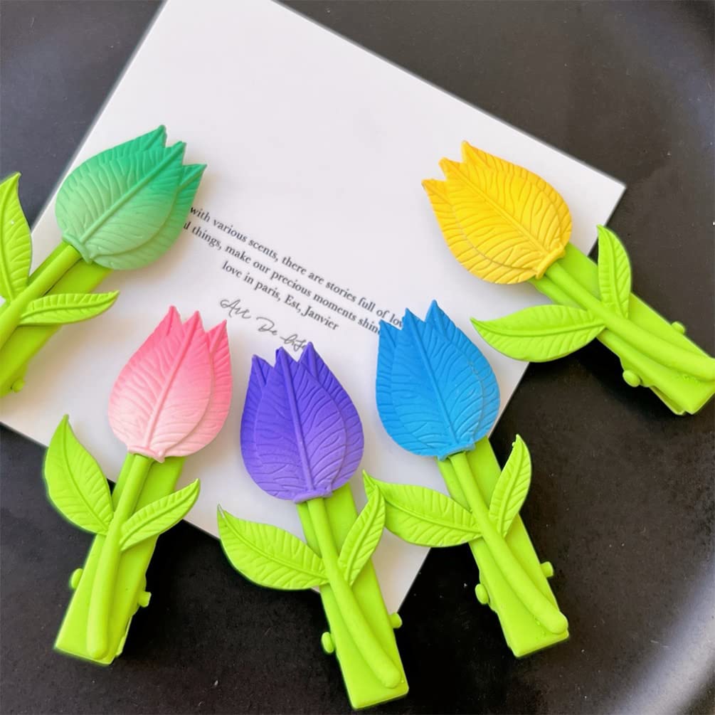 5pcs Tulip Hair Clips for Women & Girls - Floral Hair Accessories with Artificial Flowers - Perfect for Weddings, Parties & Everyday Style